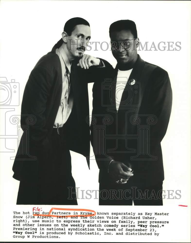 1991 Press Photo Rap Duo Partners in Kryme Members Jim Alpern and Richard Usher- Historic Images