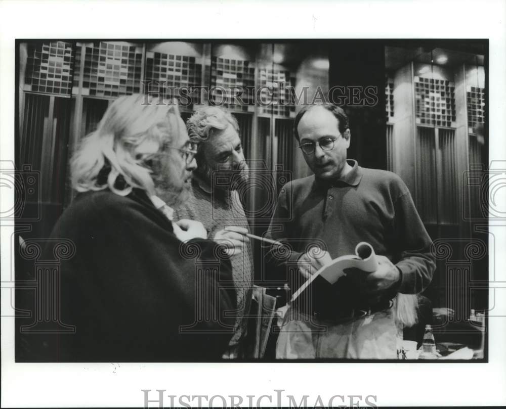 1995 Press Photo Record Producer Phil Ramone, Stephen Sondheim &amp; James Lapine- Historic Images