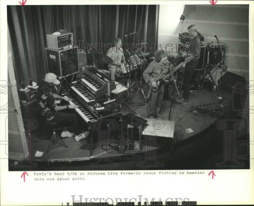 1986 Press Photo Pavlo&#39;s Band at Midtown Live, formerly Trout Fishing in America- Historic Images