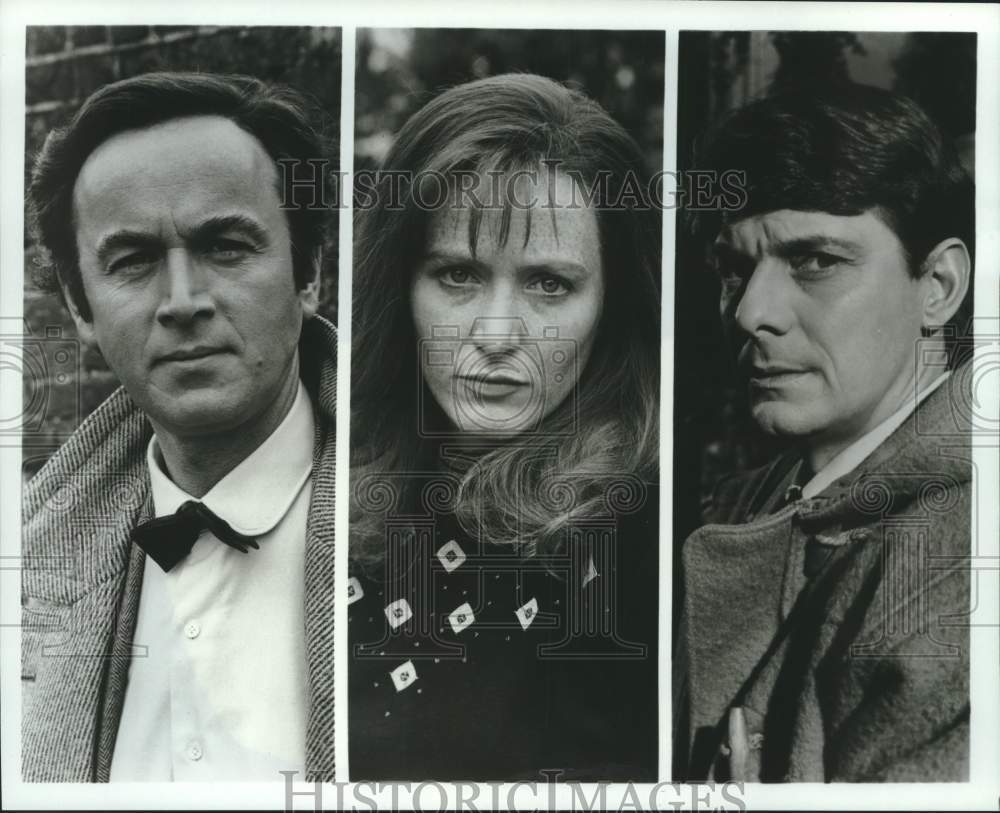 1986 Press Photo Actors Paul Shelley, Eleanor David and Peter Egan - hca61388- Historic Images