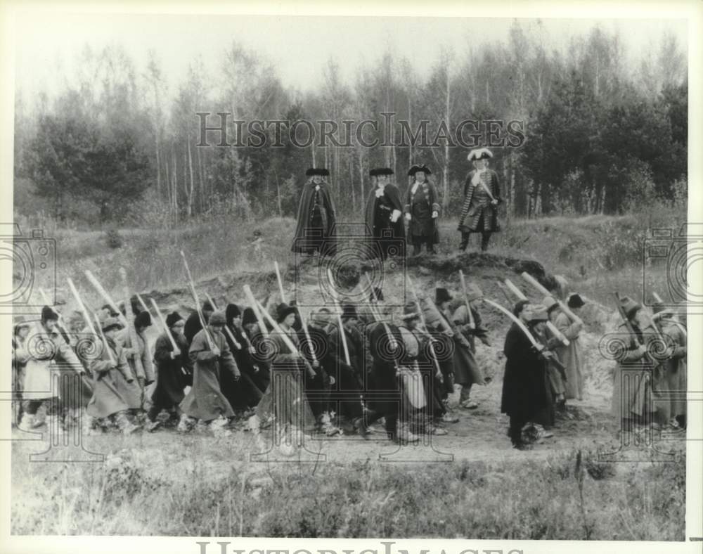 1986 Press Photo Soldiers train in &quot;Peter the Great&quot; mini-series - hca61679- Historic Images