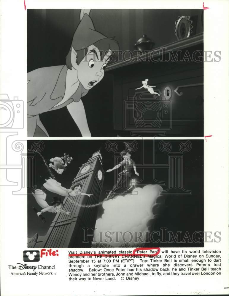 1991 Press Photo Scenes from Walt Disney&#39;s animated &quot;Peter Pan&quot; movie- Historic Images