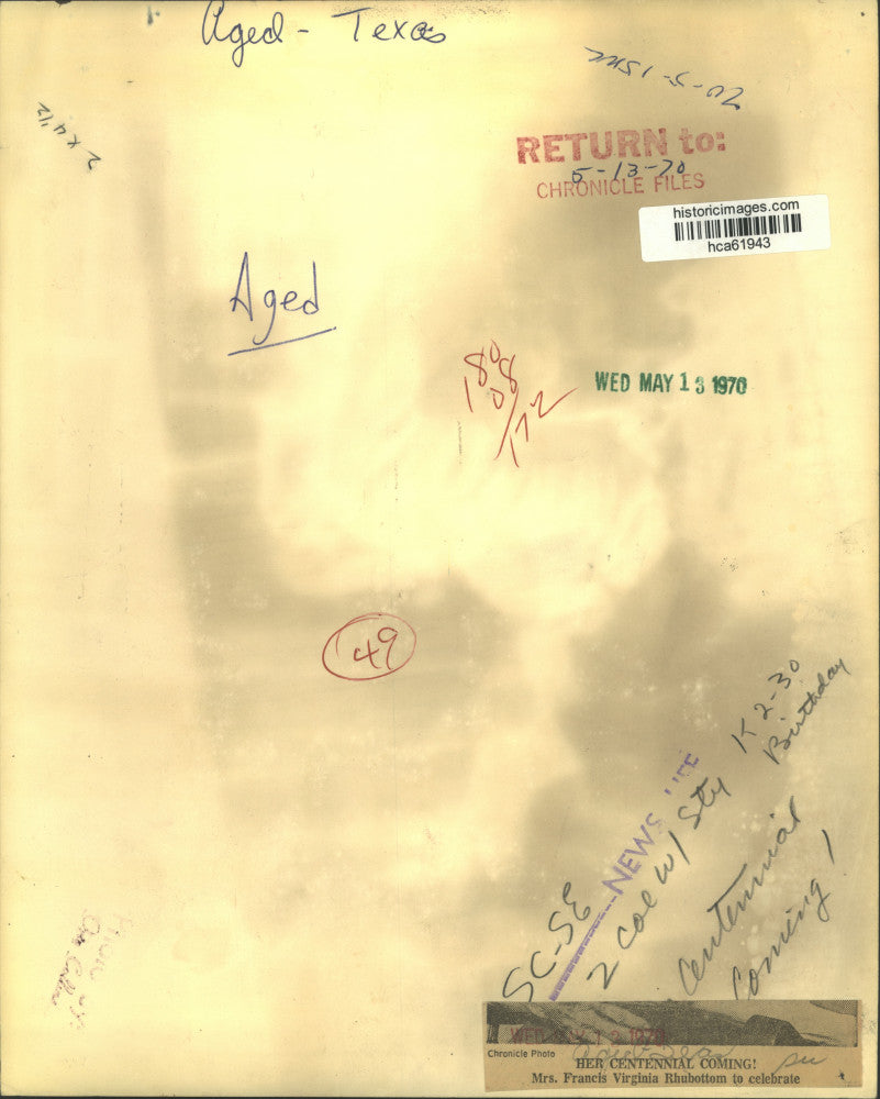 1970 Press Photo Frances Rhubottom Celebrating Her 100th Birthday In Texas