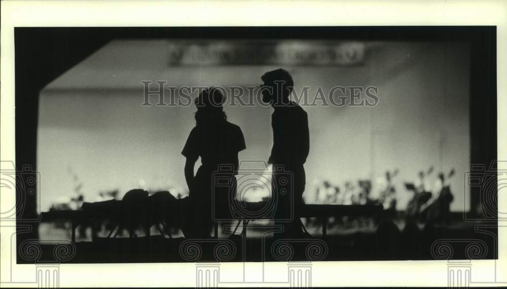 1984 Press Photo Houston Symphony plays - listeners silhouetted by stage- Historic Images