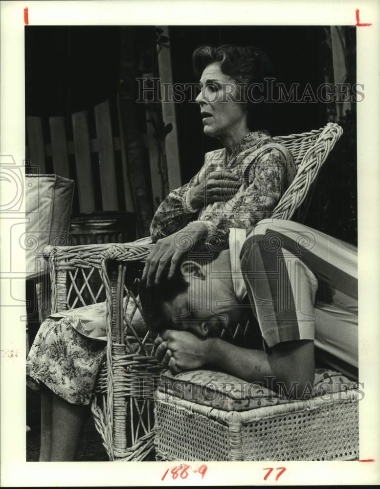 1987 Press Photo John Woodson, Nan Martin; &quot;All My Sons,&quot; Alley Theater, Houston- Historic Images