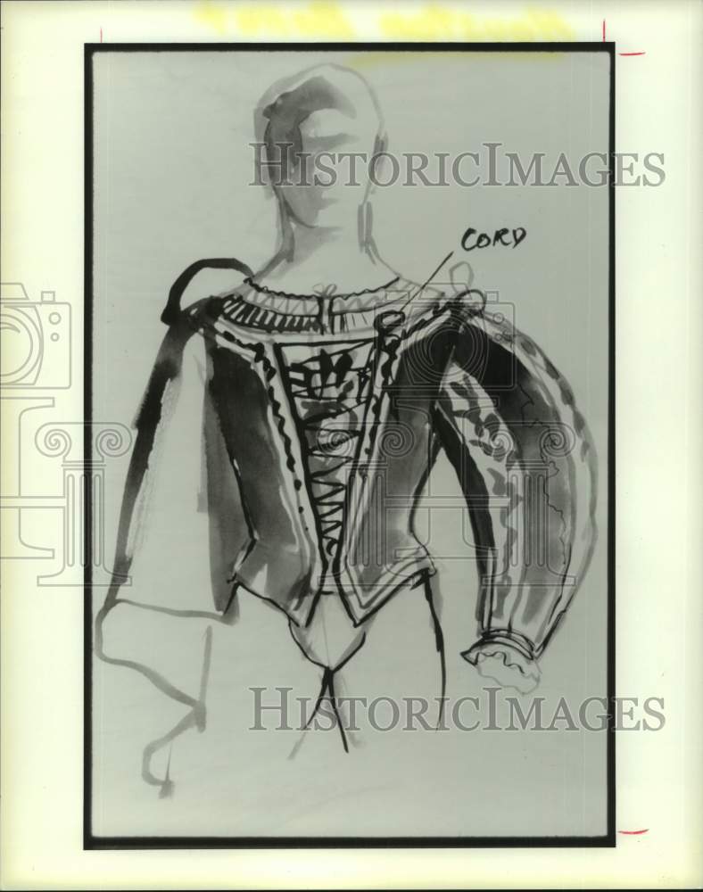 1987 Press Photo David Walker&#39;s Romeo and Juliet costume sketch; Houston Ballet- Historic Images