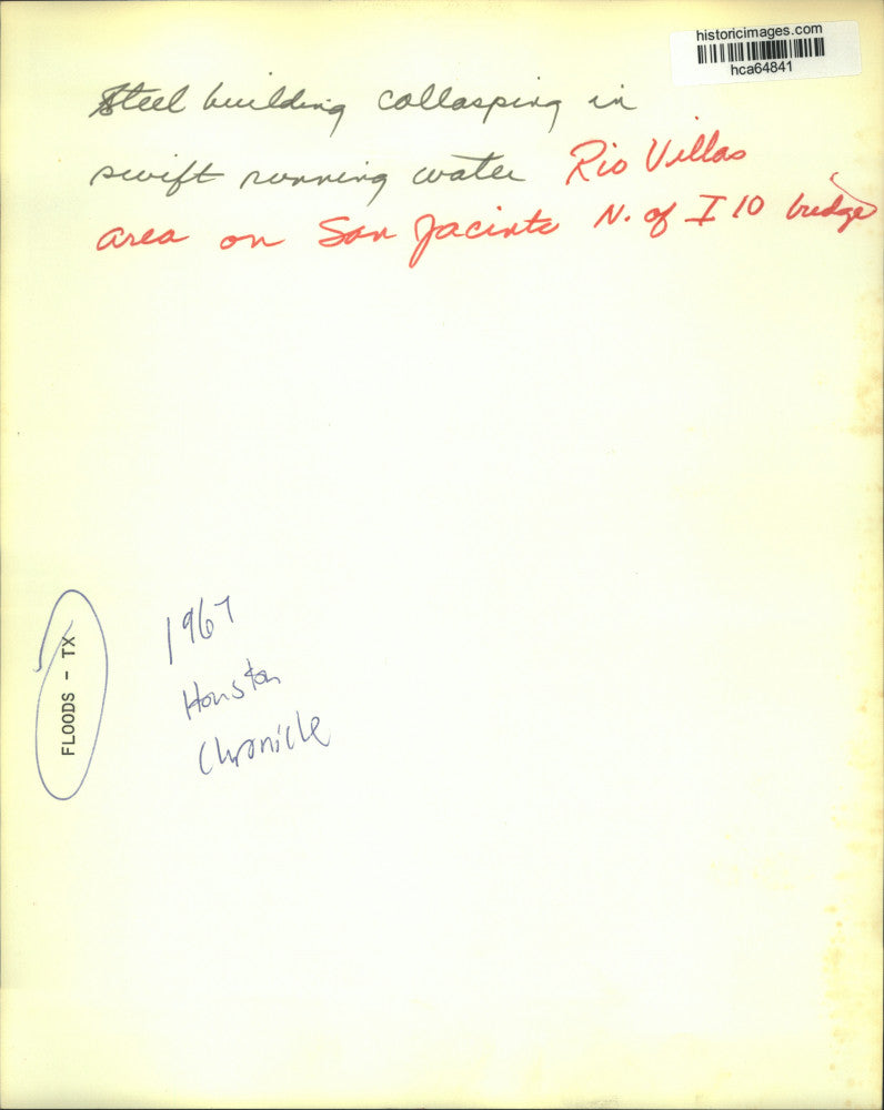 1967 Press Photo Steel building collapsing floodwater - Rio Villas area, Texas