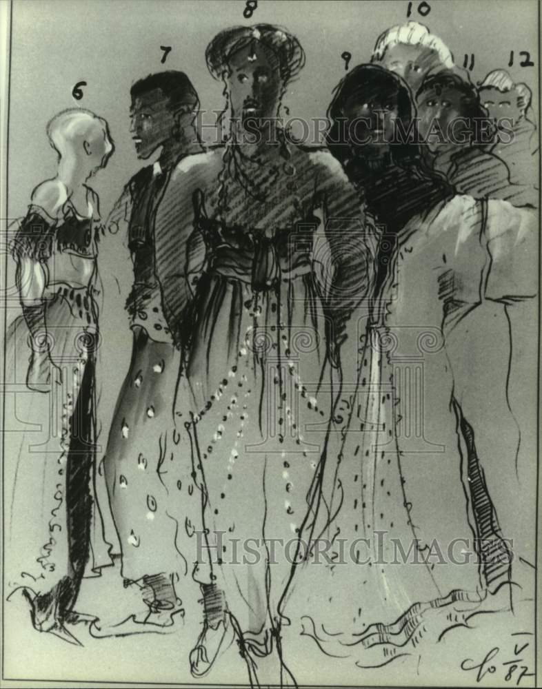 1988 Press Photo Costume designs for Houston Grand Opera show &quot;Cosi fan tutte&quot;- Historic Images