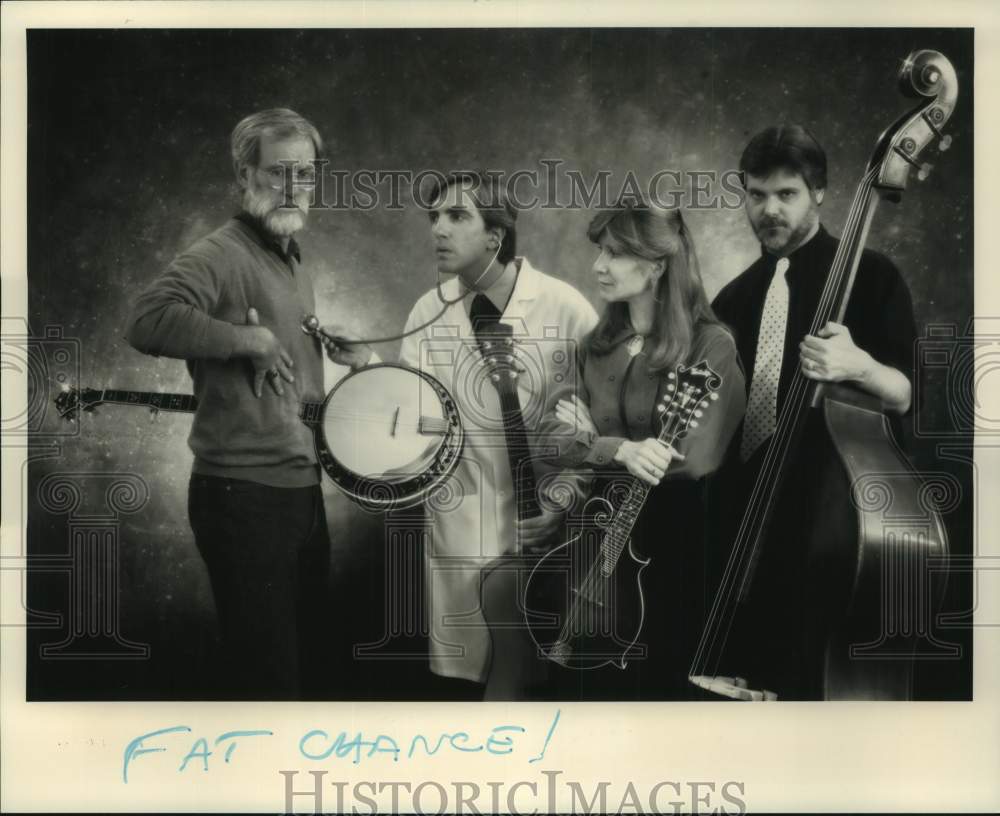 1989 Press Photo Fat Chance music group with stringed instruments - hca65034- Historic Images