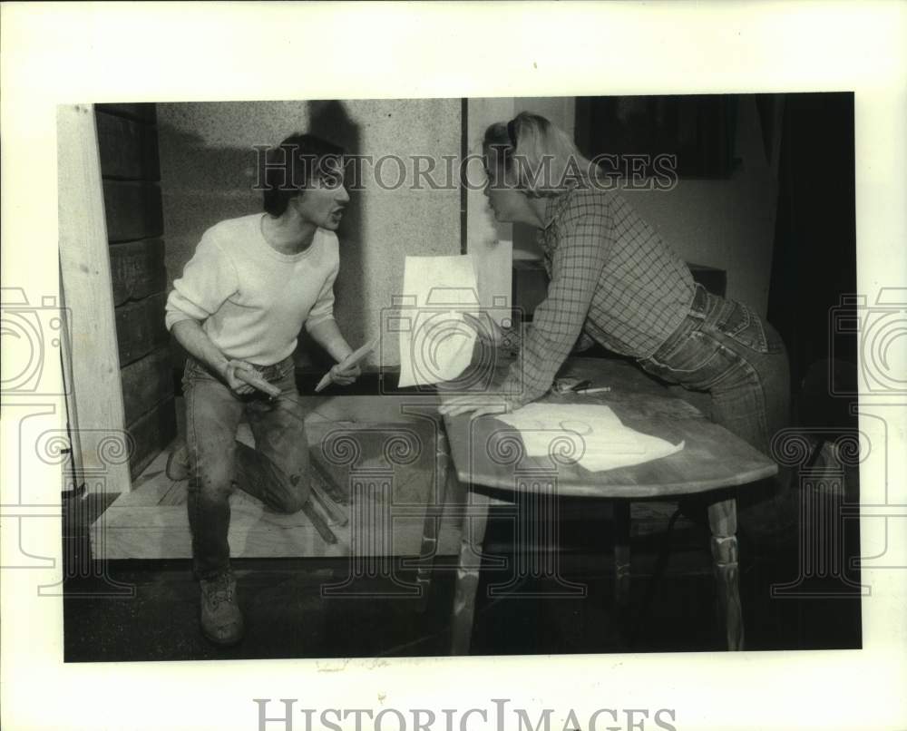 1986 Press Photo David Kaye, Donna Whitmore in &quot;Curse of the Working Class&quot; play- Historic Images