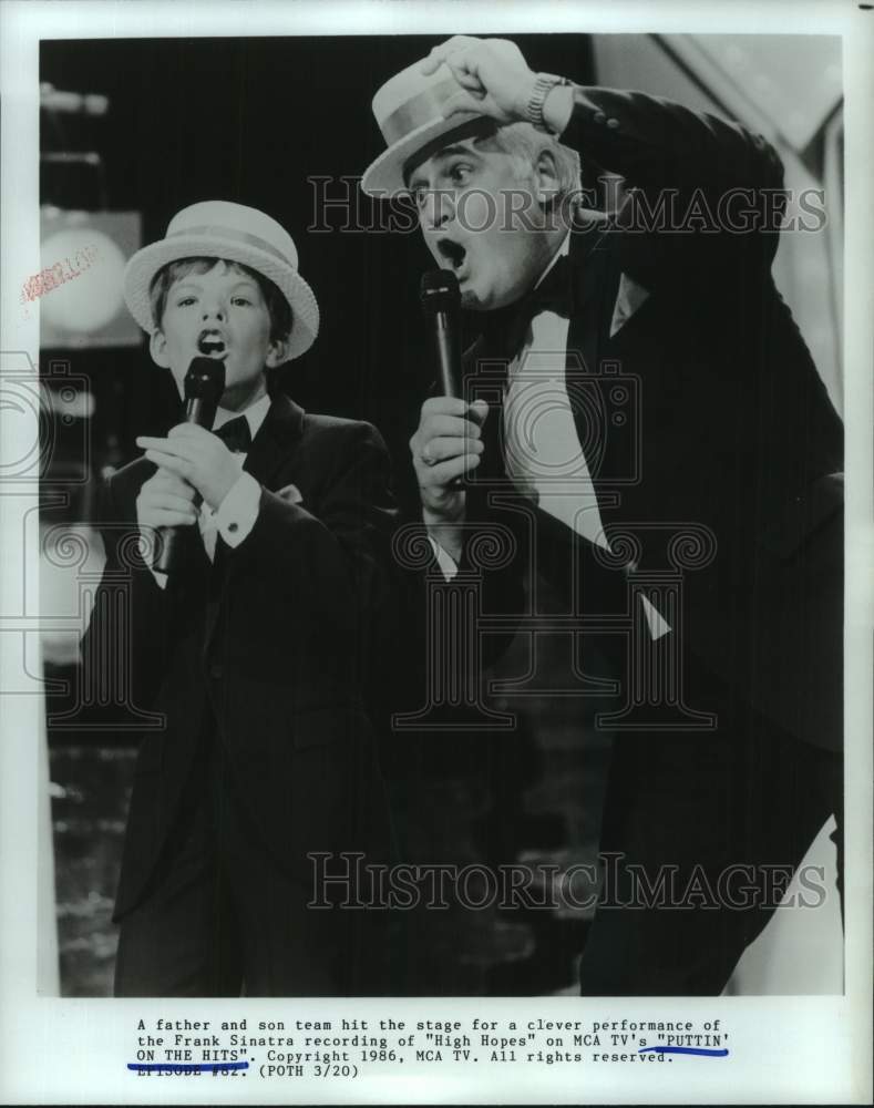 1986 Press Photo Father and Son Team Perform on MCA TV's "Puttin' On The Hits"- Historic Images