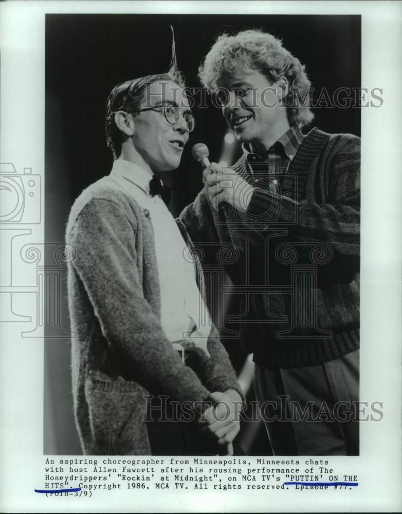 1986 Press Photo Minneapolis Performer With MCA TV&#39;s &quot;Puttin&#39; On The Hits&quot; Host- Historic Images