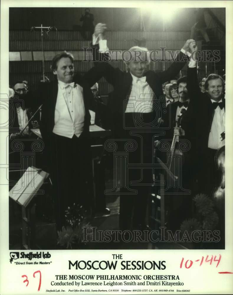 1987 Press Photo Lawrence Smith, Dmitri Kitayenko; Moscow Philharmonic Orchestra- Historic Images