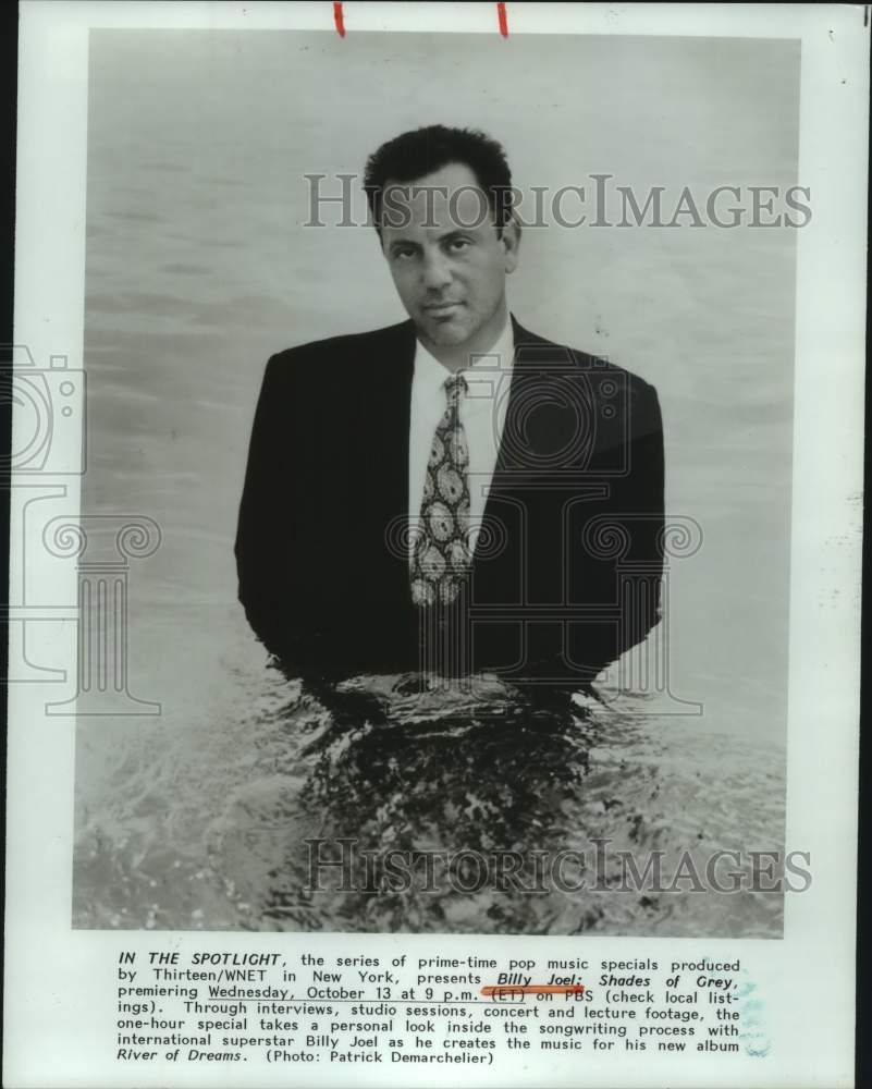 1993 Press Photo Musician Billy Joel is featured in &quot;In The Spotlight&quot; on PBS- Historic Images