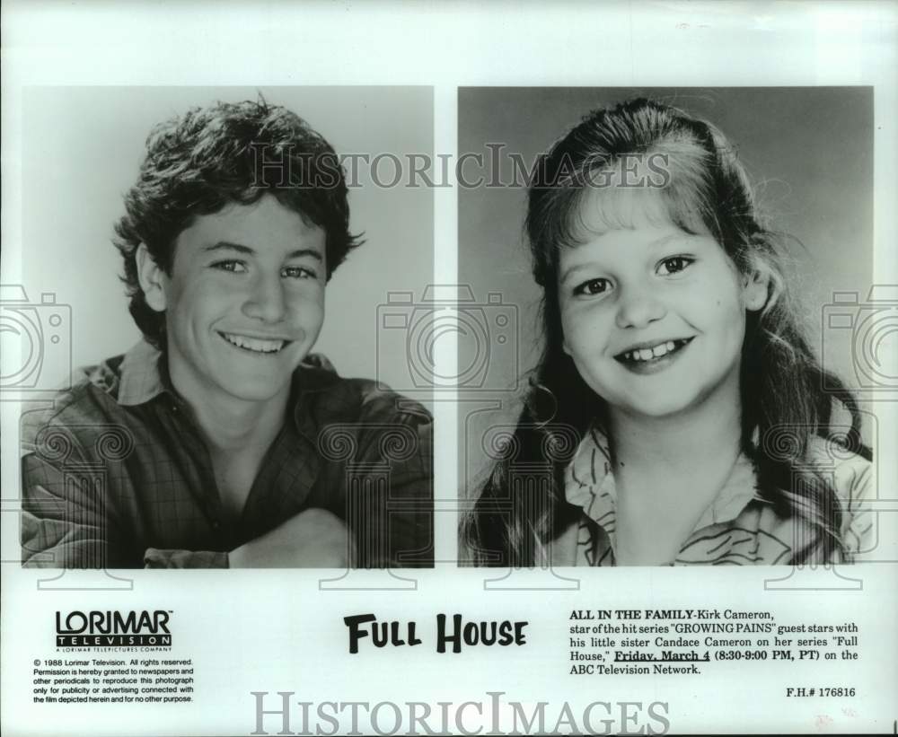 1988 Press Photo Acting siblings Kirk &amp; Candace Cameron to be on &quot;Full House&quot;- Historic Images