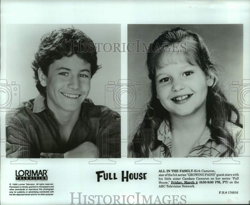 1988 Press Photo Acting siblings Kirk & Candace Cameron to be on "Full House"- Historic Images