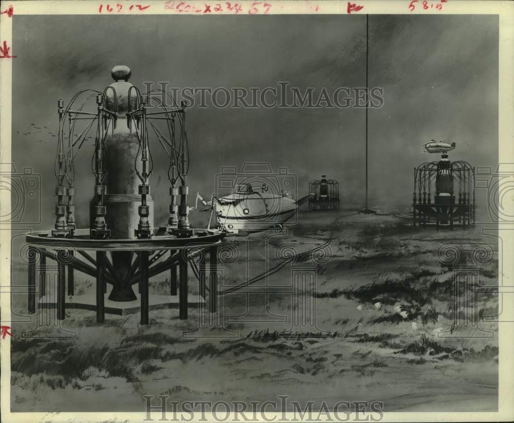 1968 Press Photo Artist rendering: Mobil Oil-North American Rockwell oil field