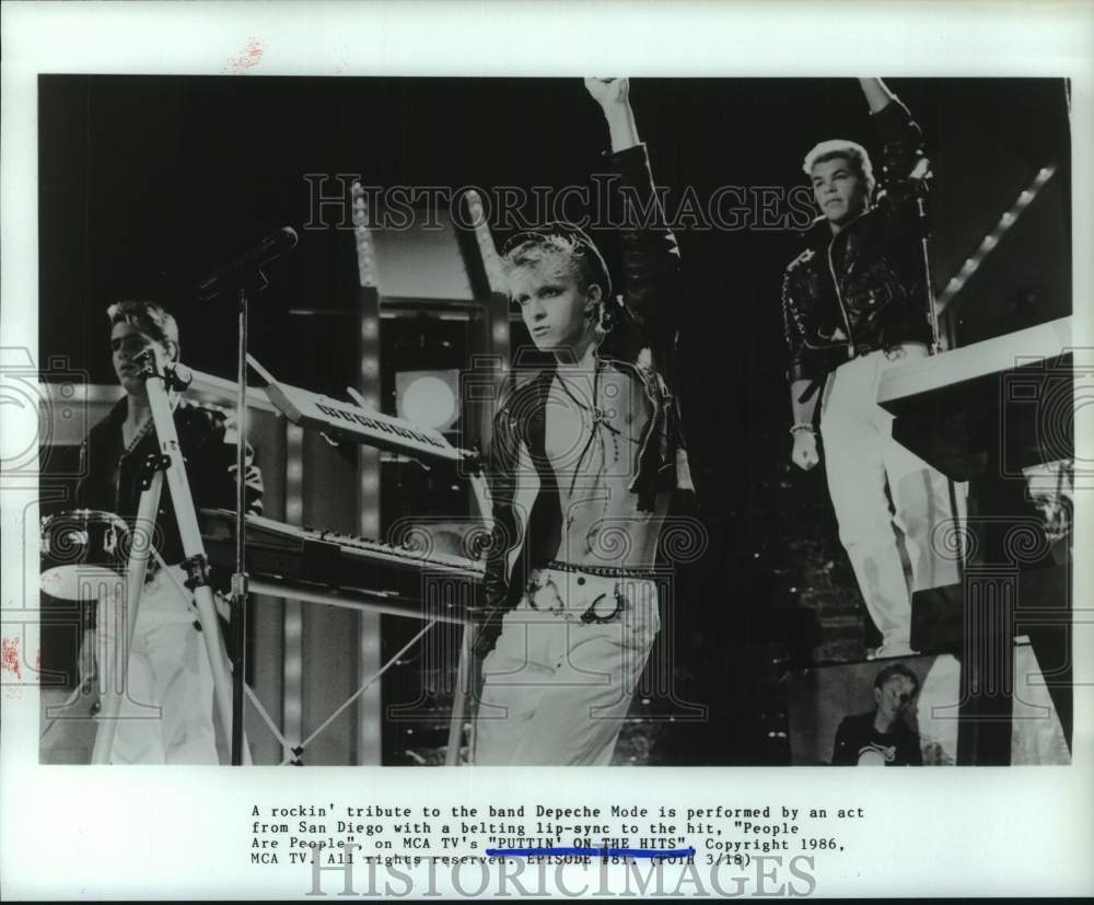 1986 Press Photo &quot;Puttin&#39; on the Hits&quot; - &quot;People Are People&quot; lip-sync- Historic Images