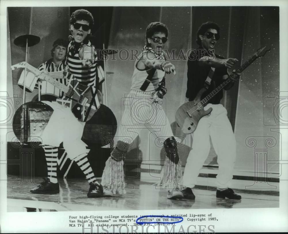 1985 Press Photo Van Halen's "Panama" lip sync - "Puttin' on the Hits" show- Historic Images
