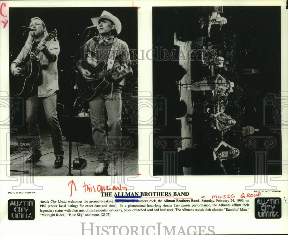 1996 Press Photo Music Group Allman Brothers Band on &quot;Austin City Limits&quot;- Historic Images