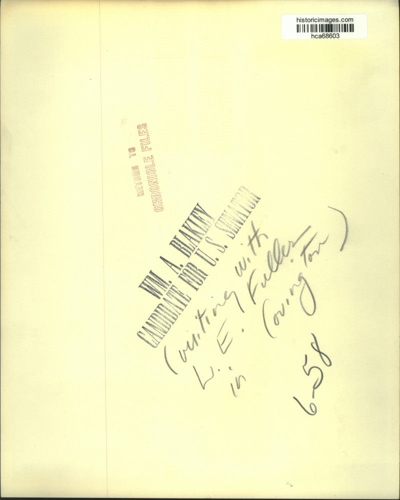 1958 Press Photo Senate Candidate William Blakley and L.E. Fuller, Covington, TX