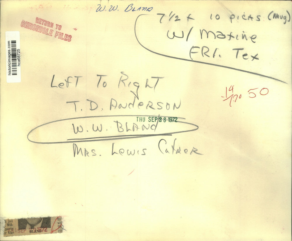 1972 Press Photo T. D. Anderson, W. W. Bland and Mrs. Lewis Catrer - hca68725