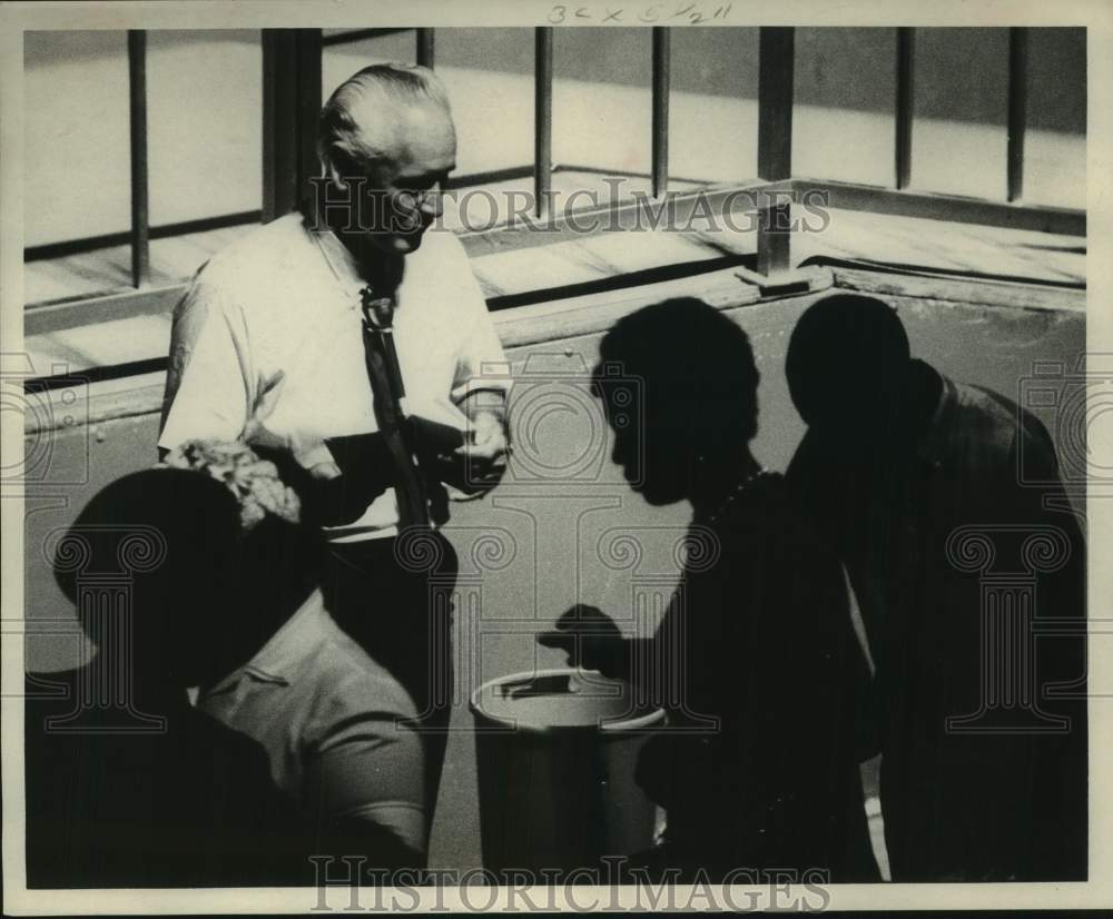 1967 Press Photo Givers flock on Stage at church, Prosperity Preached.