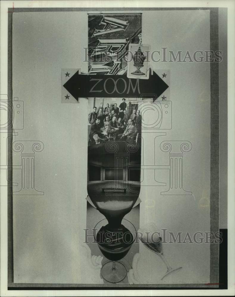 1977 Press Photo Artist Jack Bornton collage at Moody Gallery, Houston