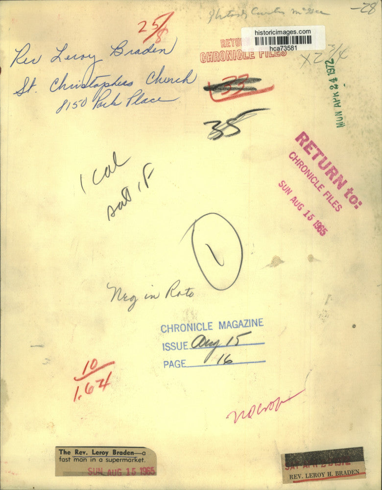 1965 Press Photo Rev. Leroy Braden of Saint Christopher's Church, Houston, TX