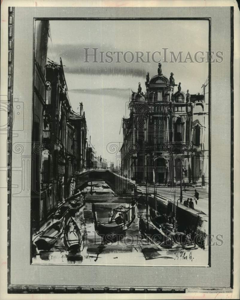 1961 Press Photo Houston artist Don Bolen watercolor shows Venice canal