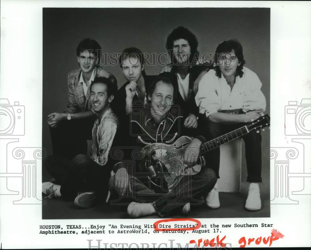 1985 Press Photo Members of rock group "Dire Straits" in Houston - hca77152- Historic Images