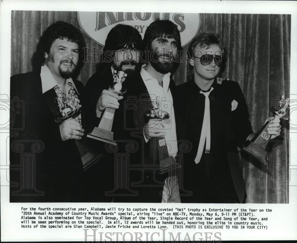 1985 Press Photo Alabama band members win at Academy of Country Music Awards- Historic Images