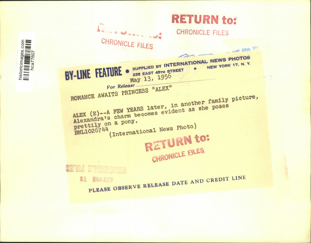 1956 Press Photo Princess Alex on a Horse with her Mother and Brothers