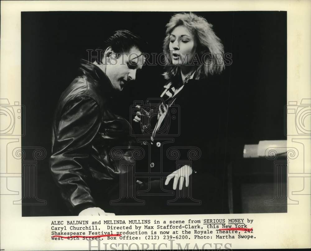 1988 Press Photo Alec Baldwin &amp; Melinda Mullins in a scene from &quot;Serious Money&quot;- Historic Images