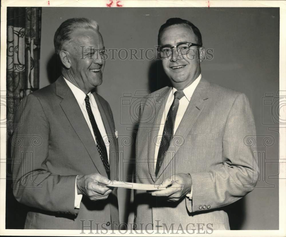 1957 Press Photo University of Houston Chancellor receives Allstate donation