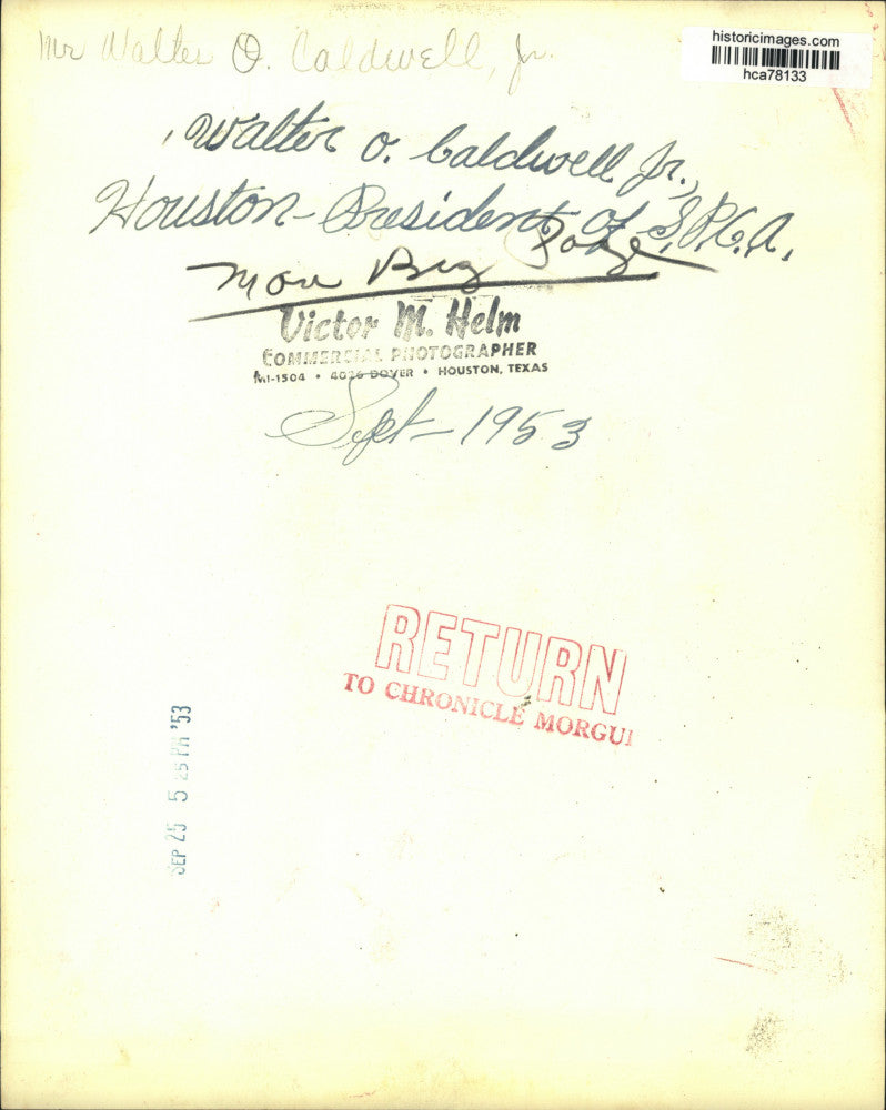 1953 Press Photo Houston SPCA President Walter O. Caldwell, Jr. - hca78133