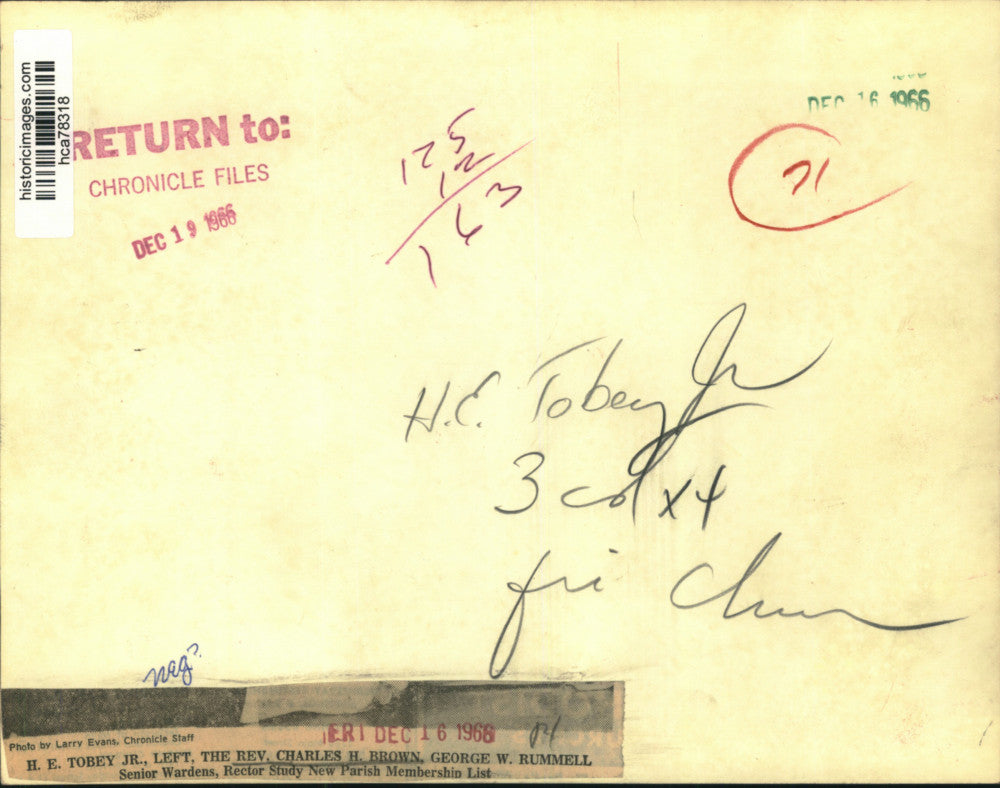 1966 Press Photo Senior wardens and rector study new parish membership list