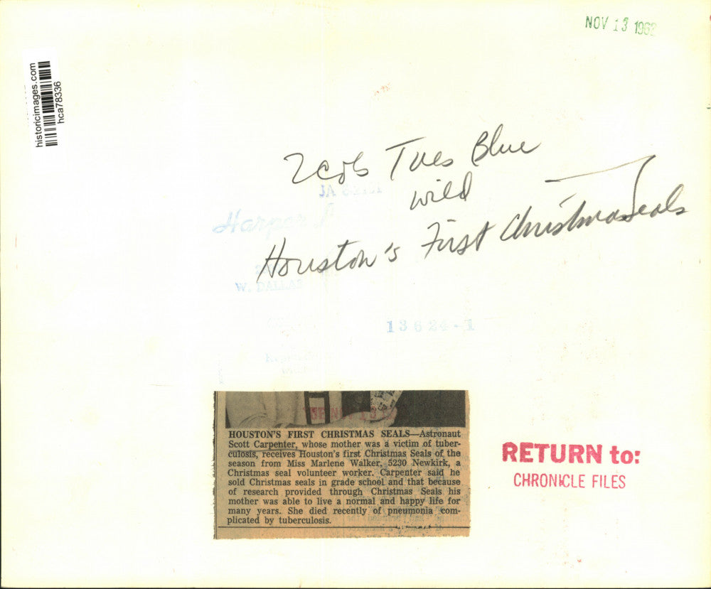 1962 Press Photo Astronaut Scott Carpenter with Marlene Walker, Christmas Seals