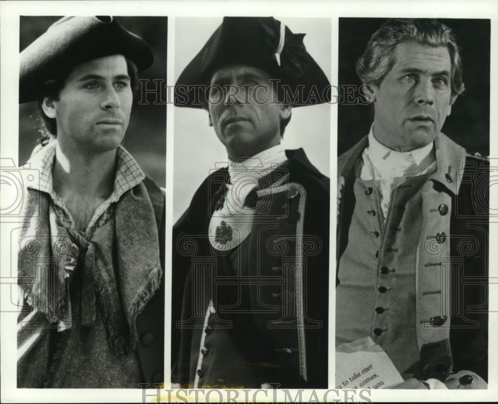 1984 Press Photo Barry Bostwick, other actors in character-in George Washington- Historic Images