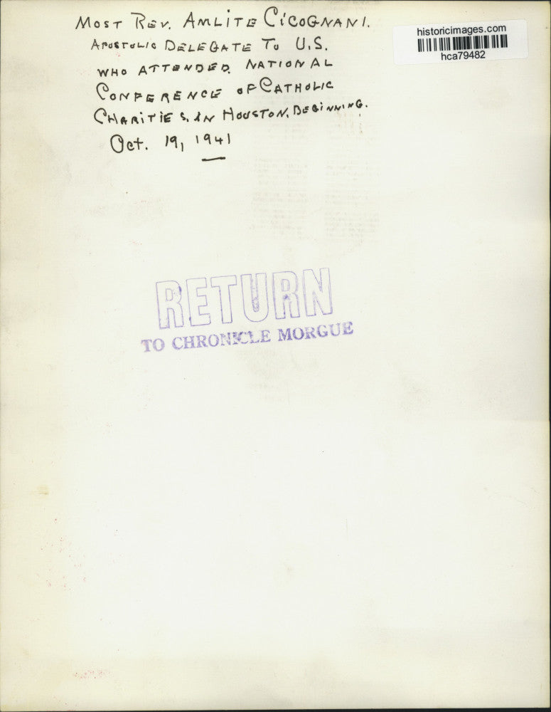 1941 Press Photo Most Rev. Amlite Cicognani, Apostolic Delegate to United States