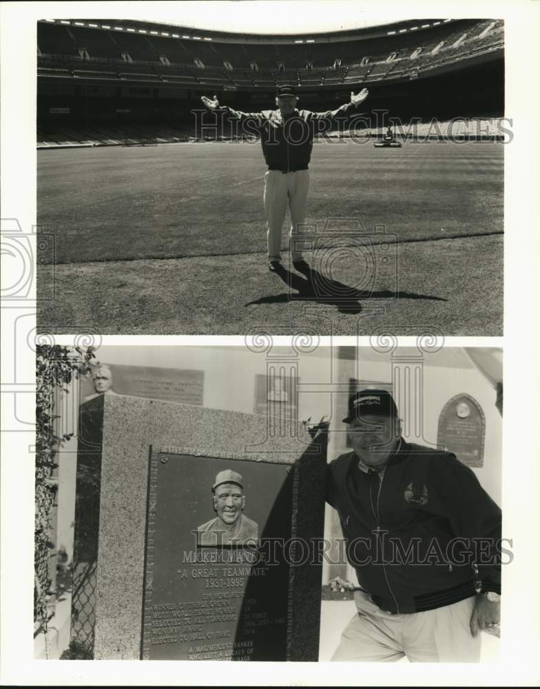 1997 Press Photo Roy Clark visits Yankee Stadium for the first time while in NY.- Historic Images