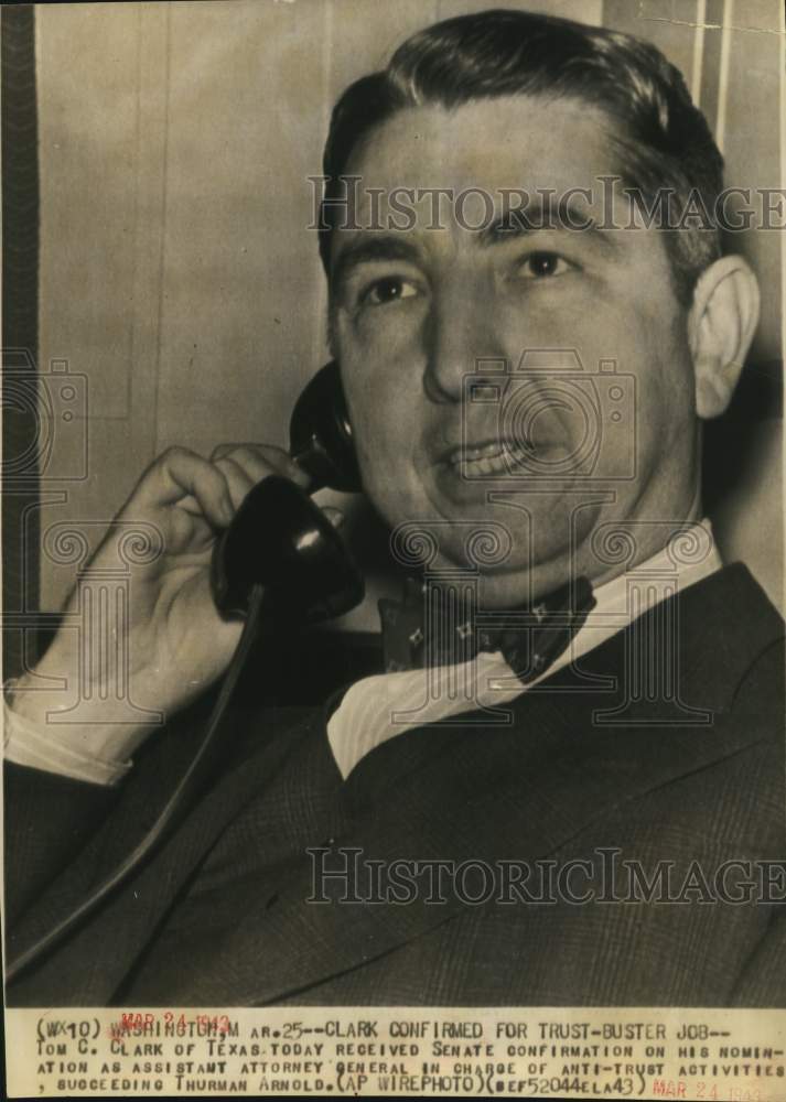 1943 Press Photo Tom C. Clark confirmed as US Assistant Attorney General