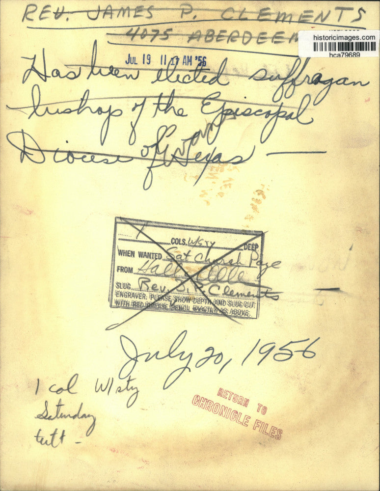 1956 Press Photo Reverend James P. Clements of the Diocese of Texas - hca79689