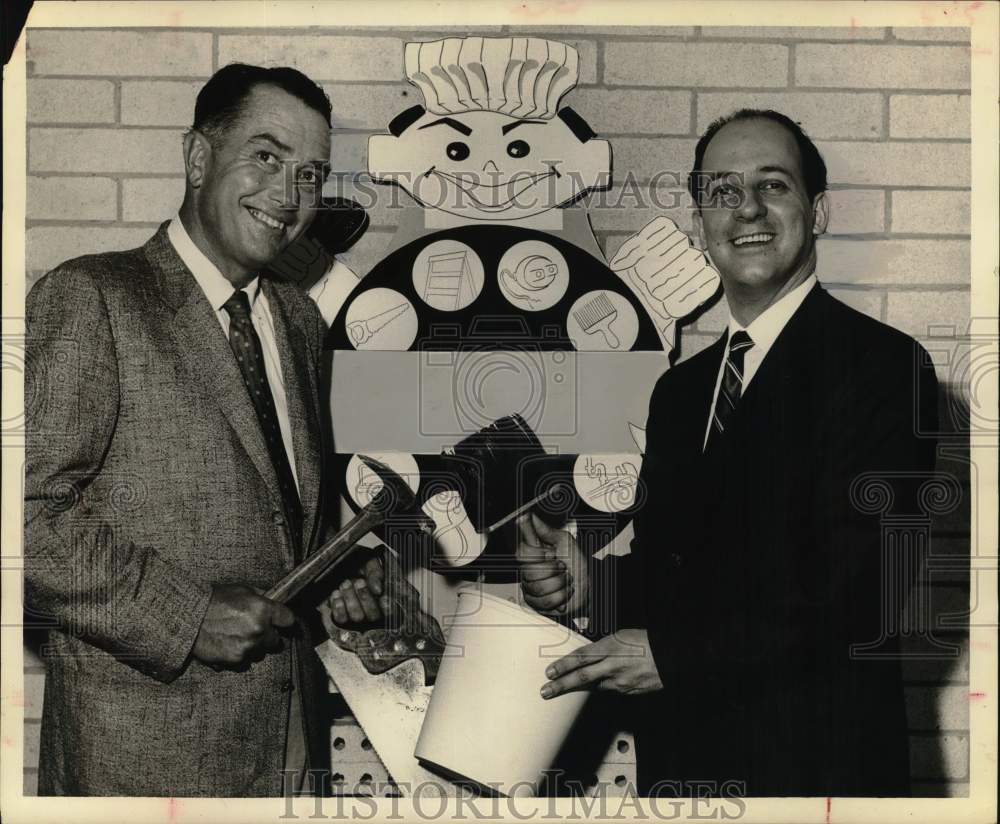 1959 Press Photo Robert W. Clemens, Nicholas J. Harris with Tools of their Trade