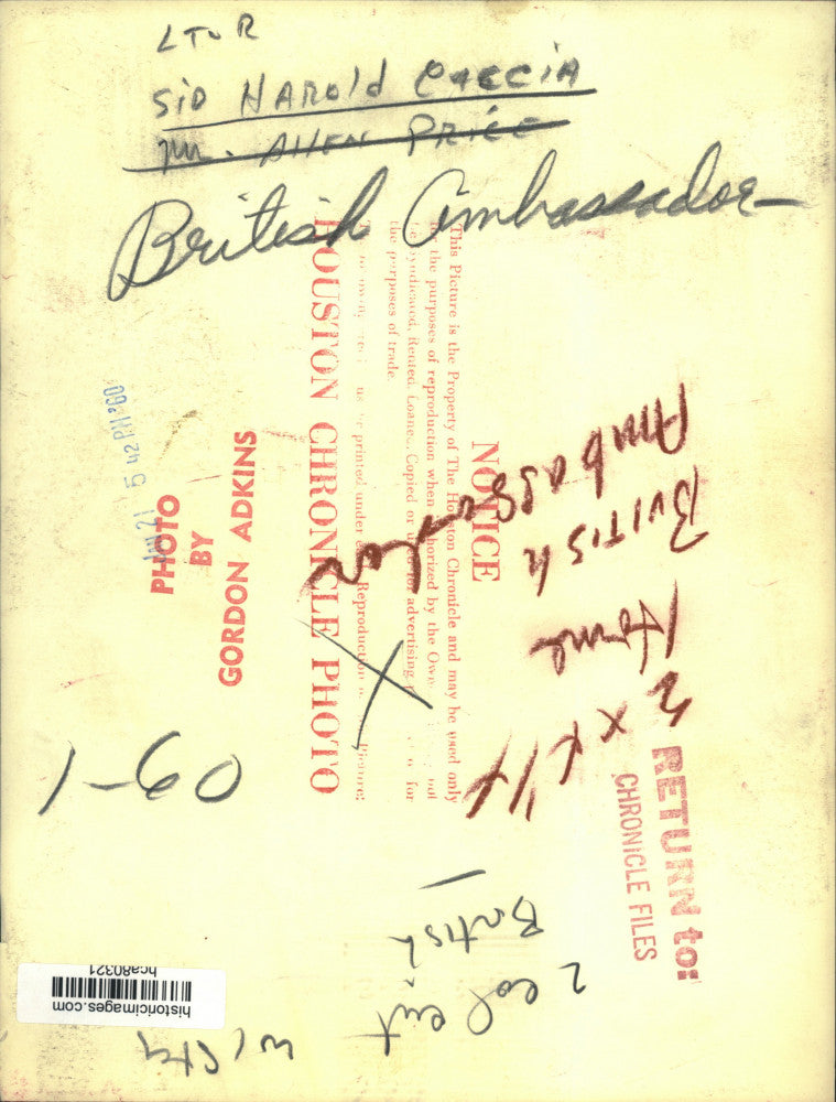 1960 Press Photo British Ambassador, Sir Harold A. Caccia and Mr. Allen Price