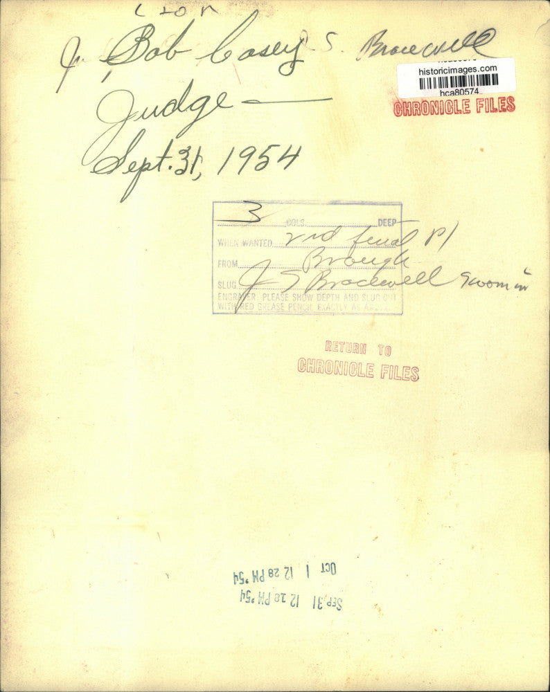 1954 Press Photo Swearing in: Bob Casey, J.S. Bracewell, judge - hca80574