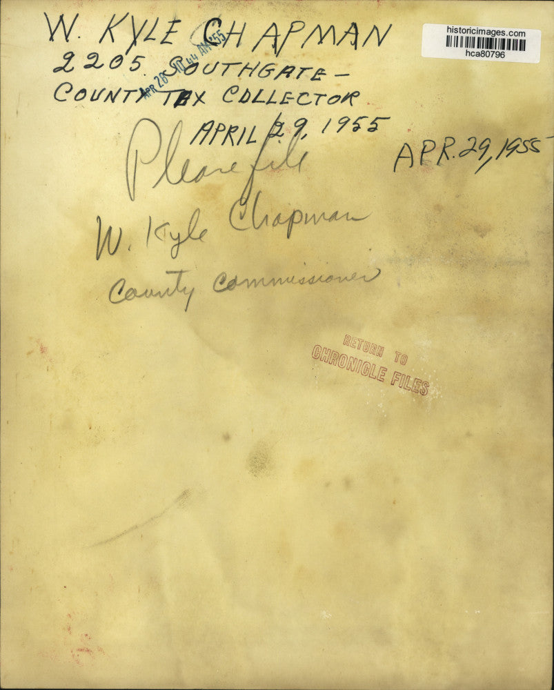 1955 Press Photo County Commissioner W. Kyle Chapman - hca80796
