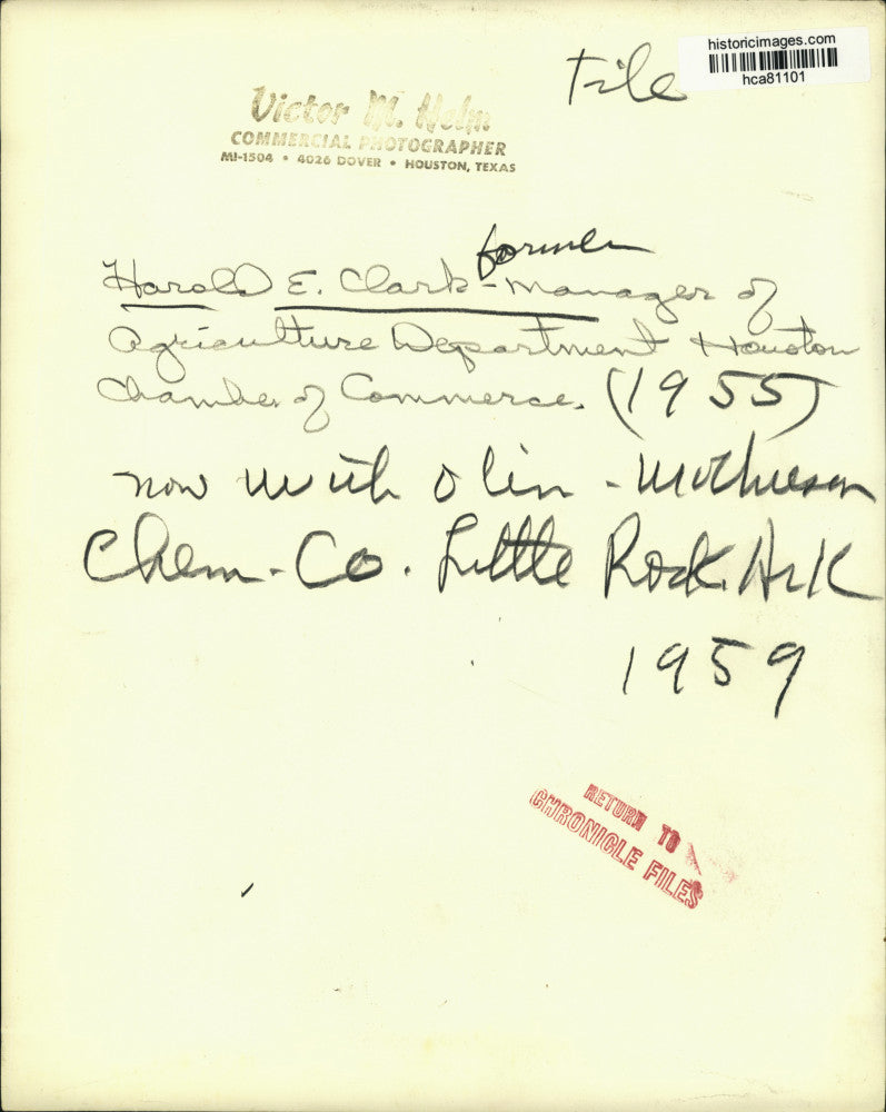 1955 Press Photo Harold Clark, Houston Chamber of Commerce Agriculture manager