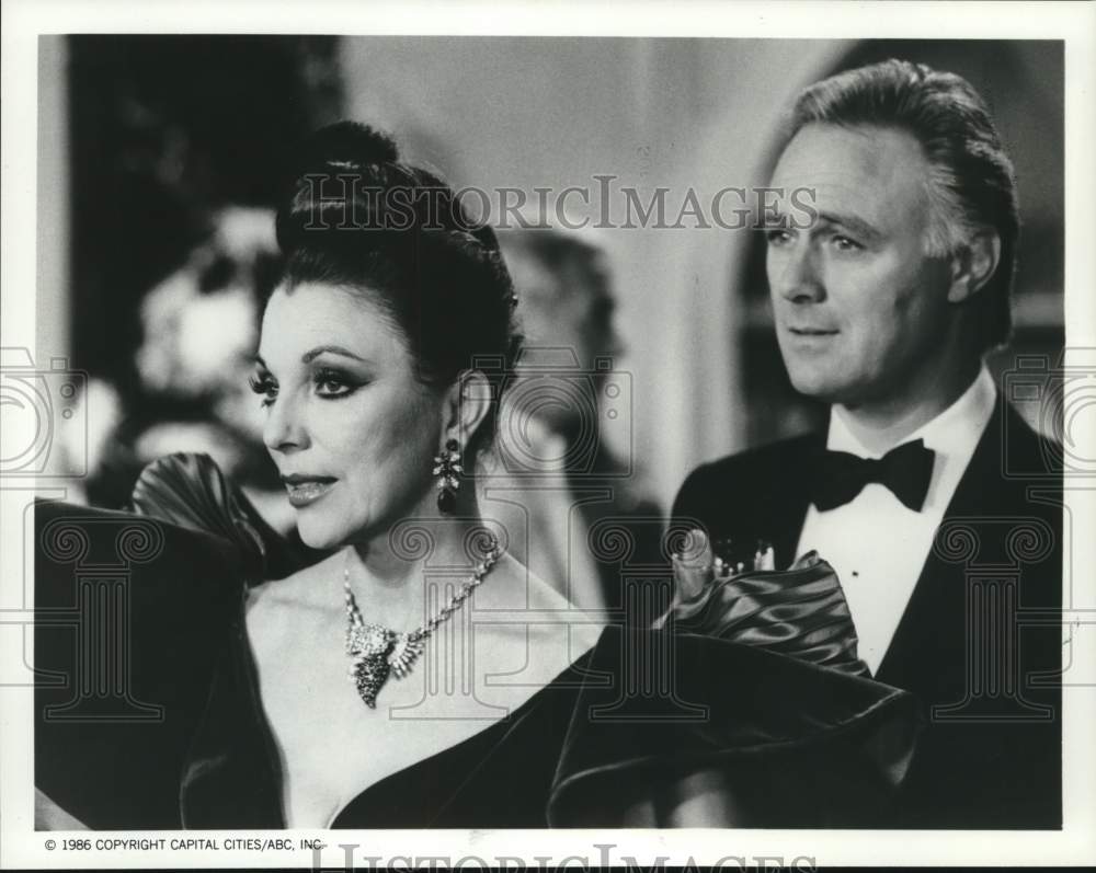 1986 Press Photo Joan Collins and Christopher Cazenove star in "Dynasty" episode- Historic Images