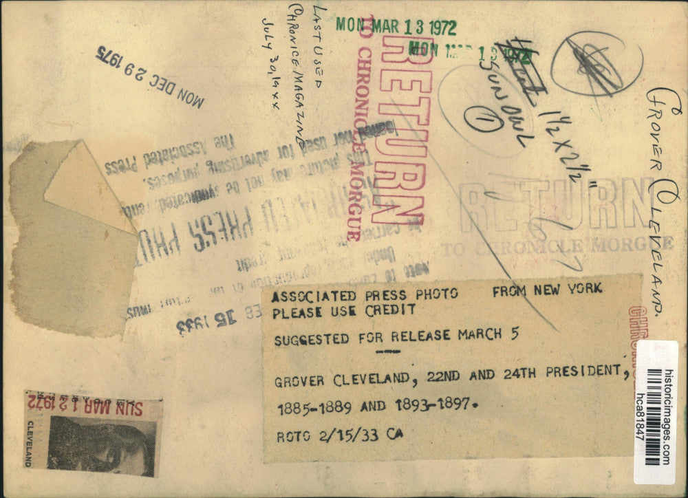 1933 Press Photo Grover Cleveland, 22nd and 24th President - hca81847